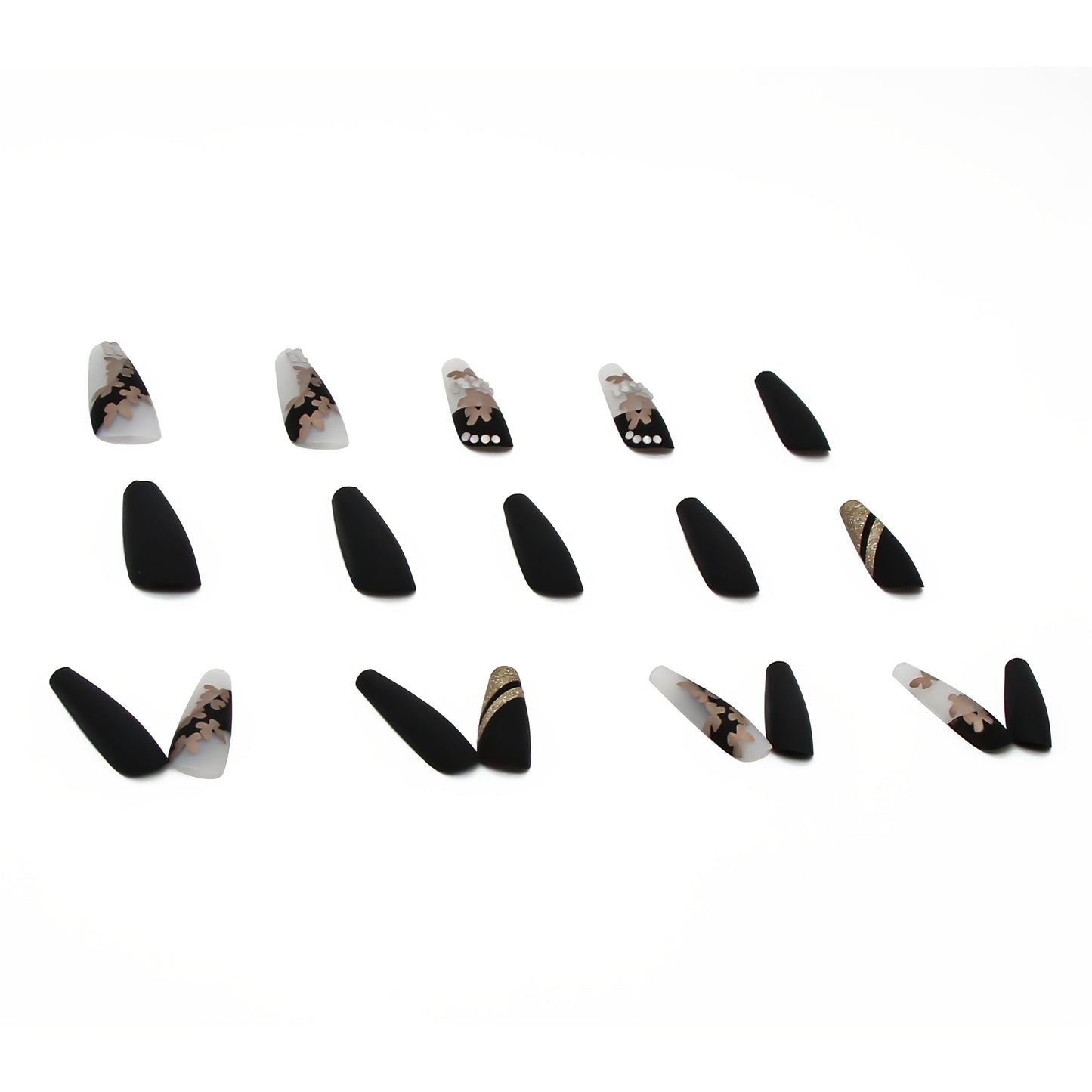 Golden Butterfly Press-On Nails - 24pc Matte Glitter Set