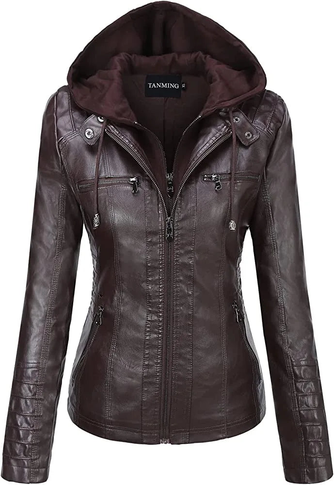 Hooded Leather Jacket - Two-Piece Removable Hood Set