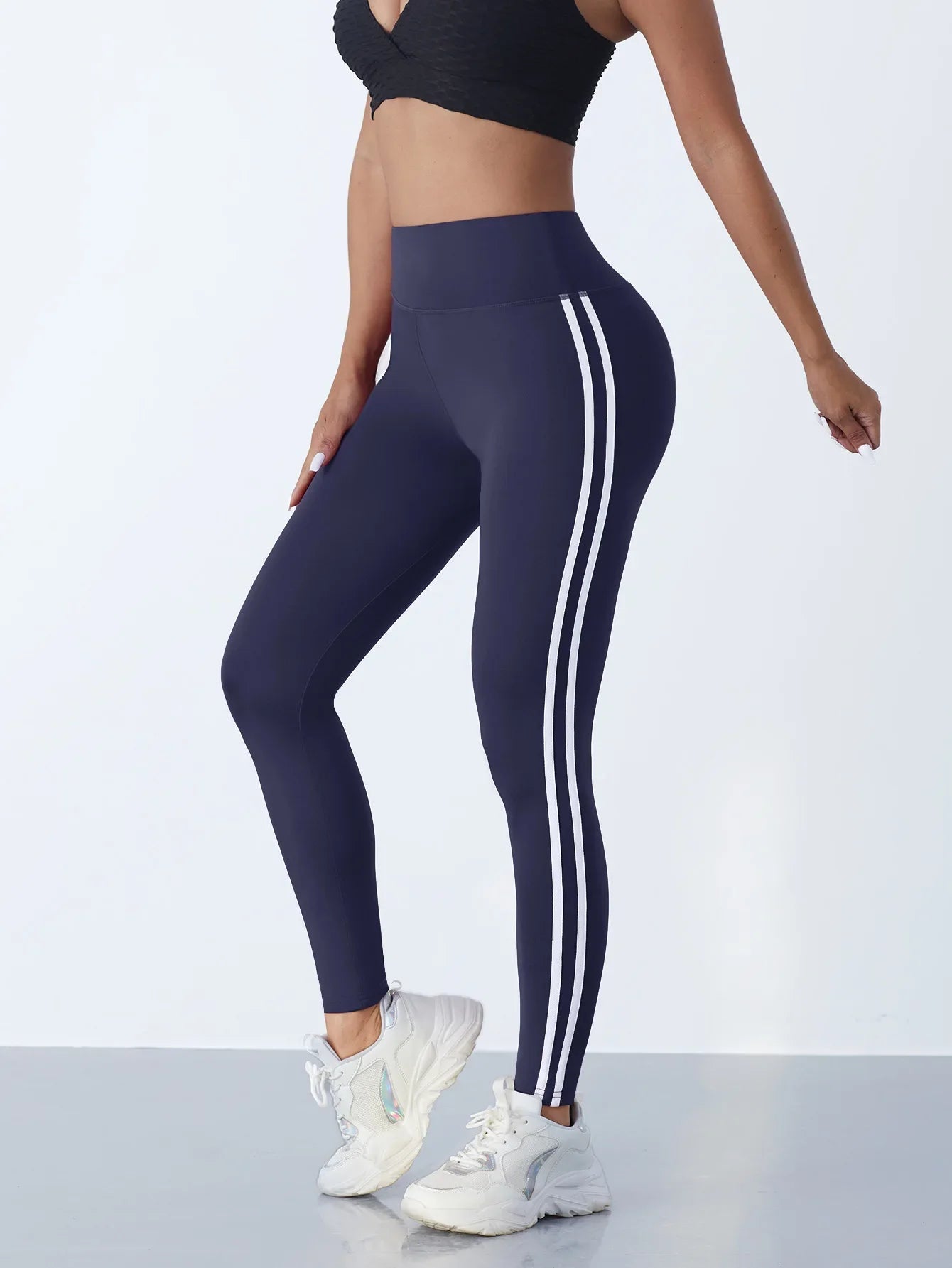 Striped High-Waist Yoga Leggings - Seamless Booty-Lifting Workout Tights
