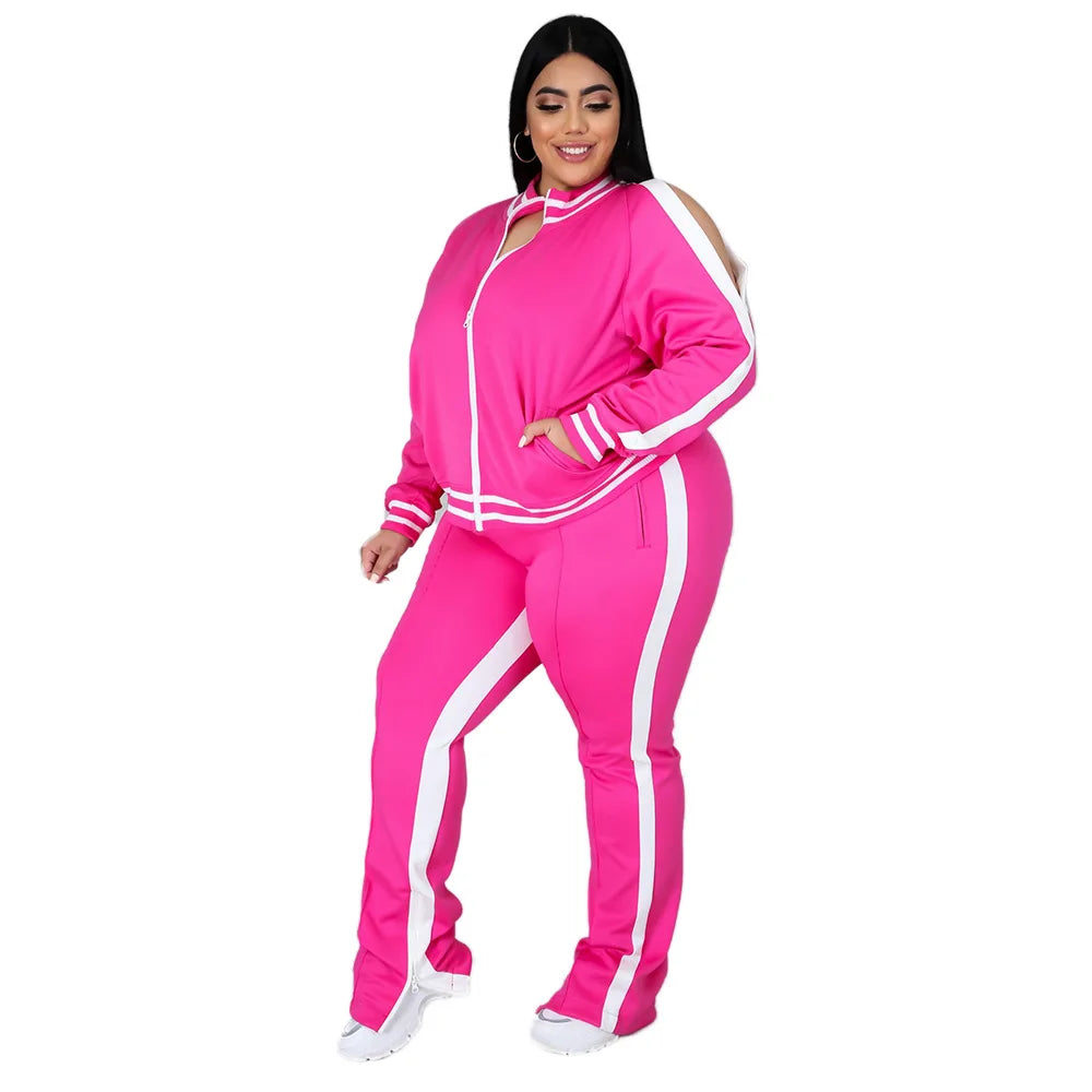 Plus Size Casual Zip Tracksuit Set - Women's Two Piece Activewear