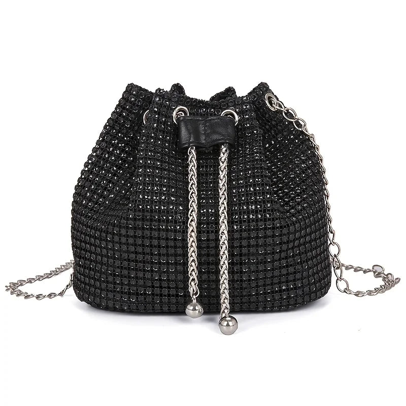 Rhinestone Embellished Bucket Crossbody Bag
