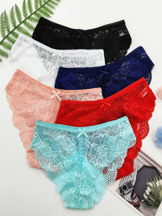 Jacquard Lace Bikini Panties - 6 Pack