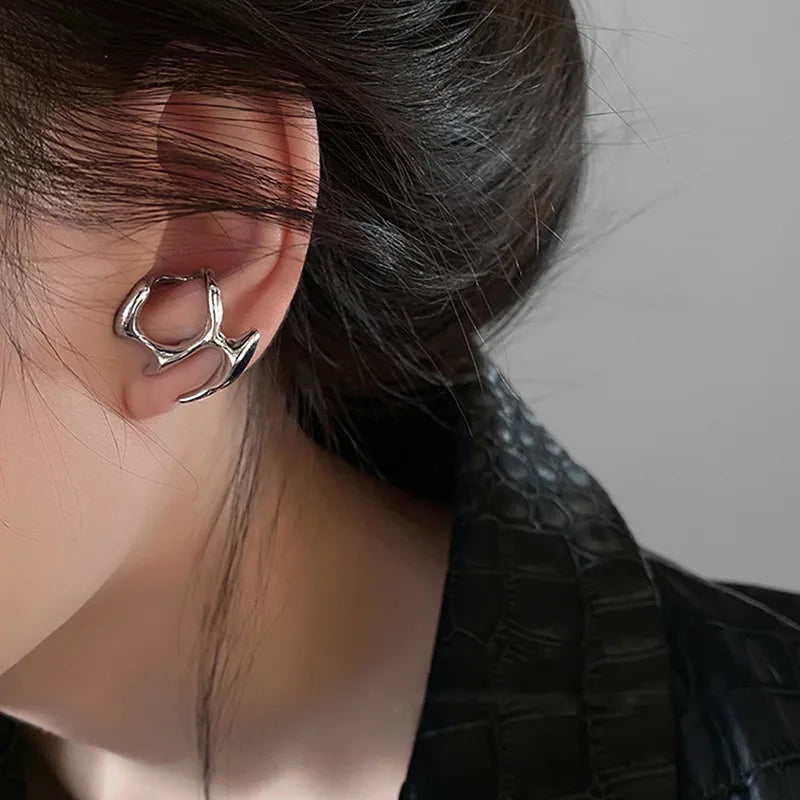 Y2K Liquid Geometric Earrings - Silver Hip-Hop Punk Style