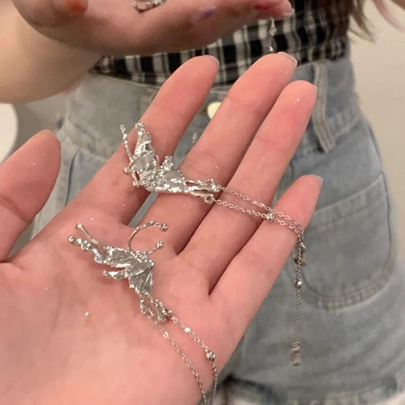 Y2K Liquid Geometric Earrings - Silver Hip-Hop Punk Style
