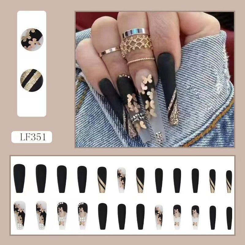 Golden Butterfly Press-On Nails - 24pc Matte Glitter Set