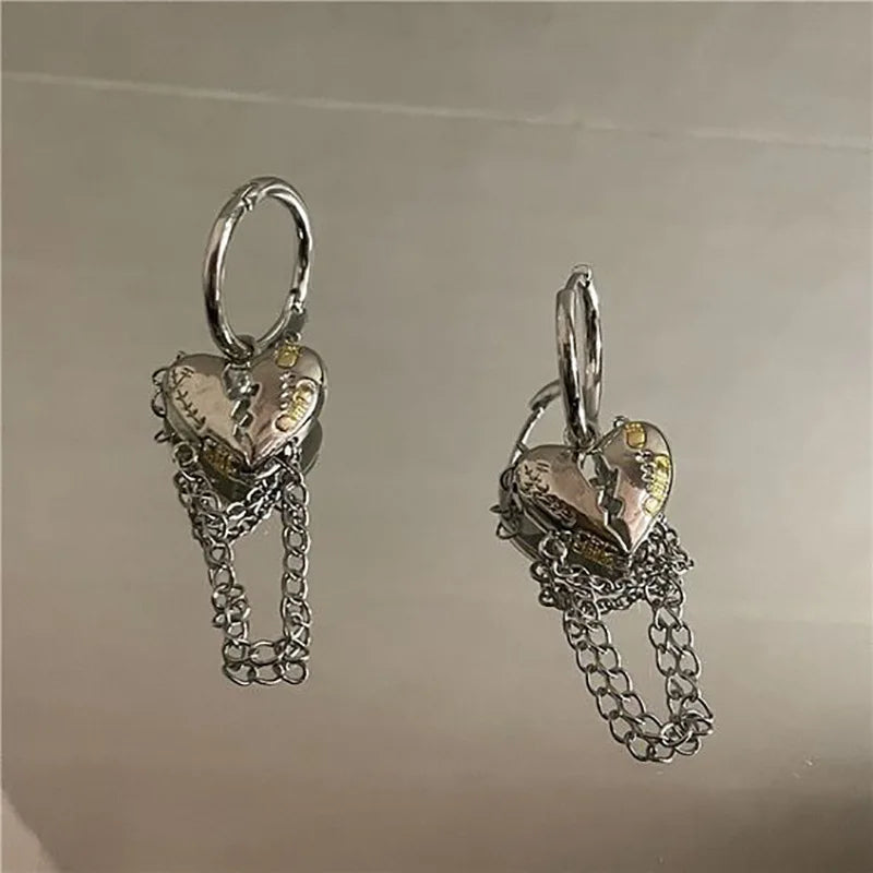 Y2K Liquid Geometric Earrings - Silver Hip-Hop Punk Style