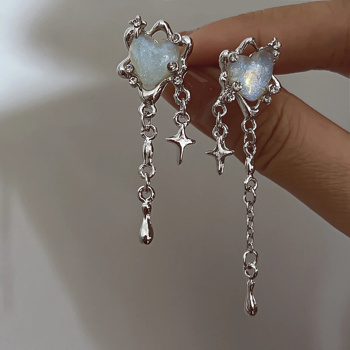 Y2K Liquid Geometric Earrings - Silver Hip-Hop Punk Style