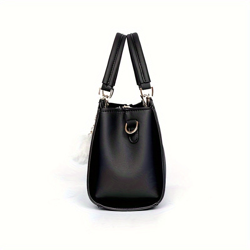 Elegant Faux Leather Handbag with Tassel