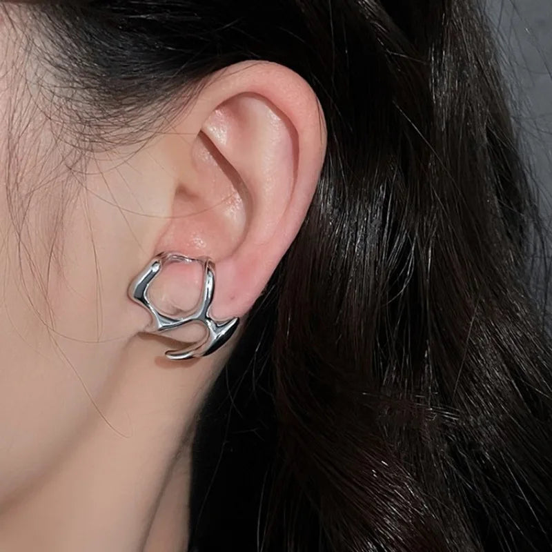 Y2K Liquid Geometric Earrings - Silver Hip-Hop Punk Style