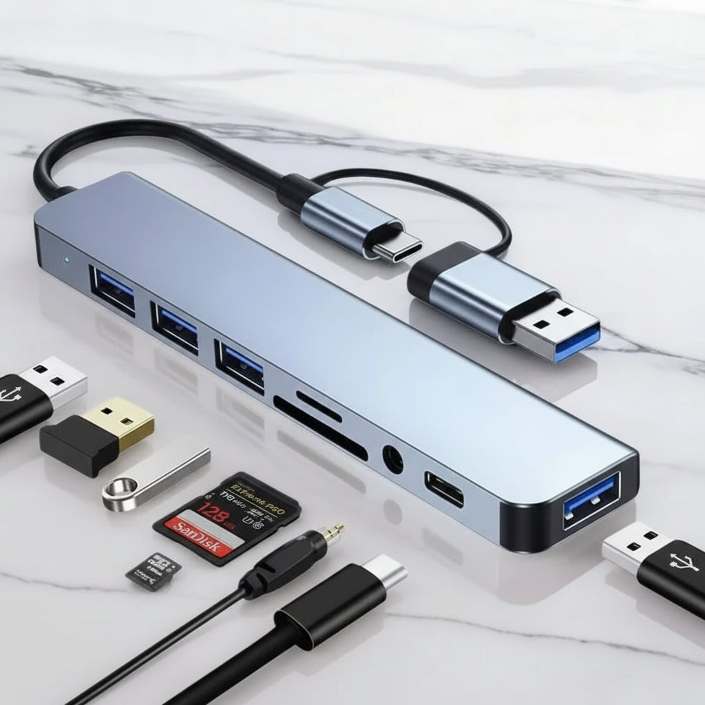 8-in-2 USB-C Hub | Thunderbolt 3 Docking Station with Audio Jack & SD Card Reader