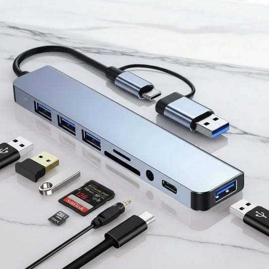 8-in-2 USB-C Hub | Thunderbolt 3 Docking Station with Audio Jack & SD Card Reader