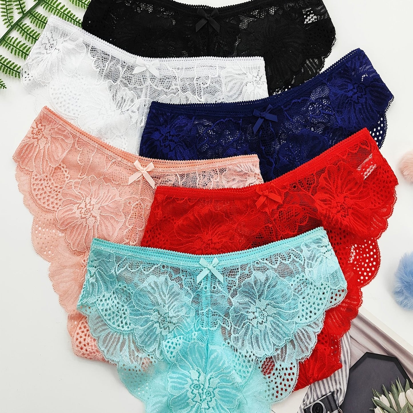 Jacquard Lace Bikini Panties - 6 Pack