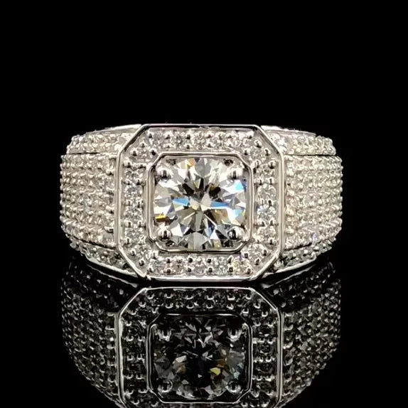 Round Cut Lab Grown Diamond Mens Ring 14k Solid Gold IGI Certified