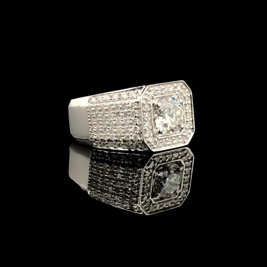 Round Cut Lab Grown Diamond Mens Ring 14k Solid Gold IGI Certified