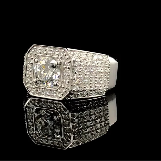 Round Cut Lab Grown Diamond Mens Ring 14k Solid Gold IGI Certified