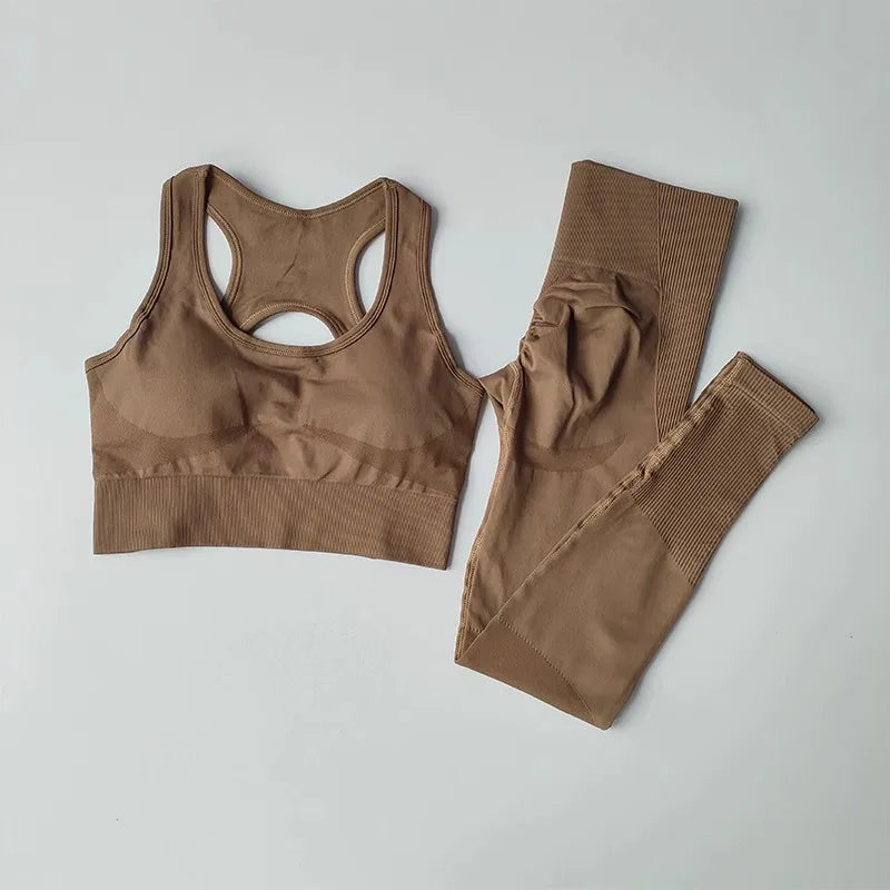 Cross-Back Sports Bra & Leggings Set | Seamless 2-Piece Yoga Fitness Suit for Women