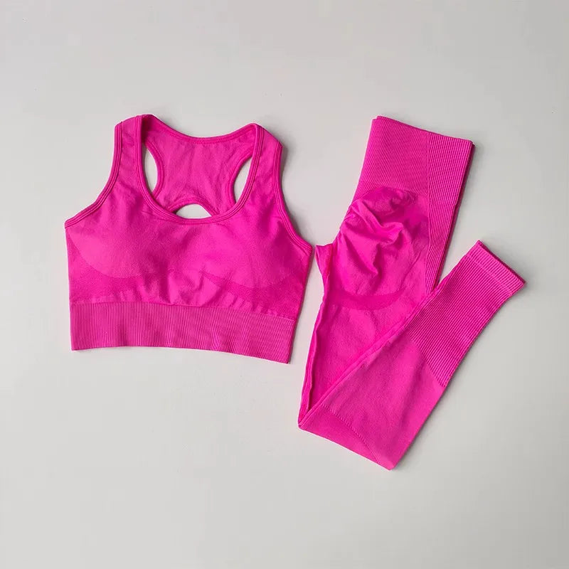 Cross-Back Sports Bra & Leggings Set | Seamless 2-Piece Yoga Fitness Suit for Women
