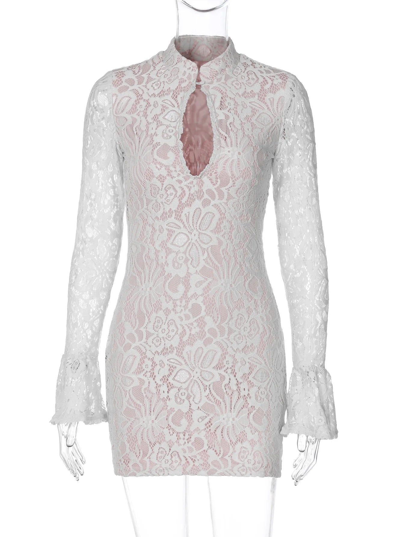 Lace Hollow-Out Bodycon Mini Dress | Bell Sleeve Backless Club Dress for Women
