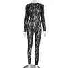 Lace Bodycon Jumpsuit | Sheer Long Sleeve Slim Fit Clubwear for Women