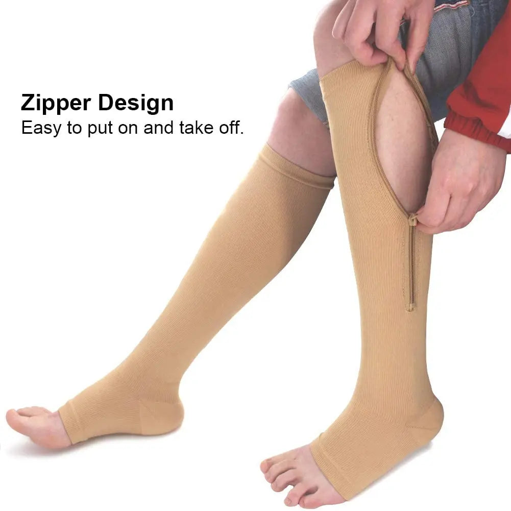 Zipper Compression Stockings - Open Toe Leg Support