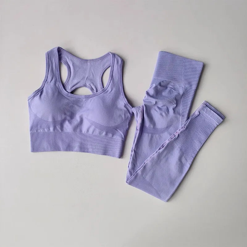 Cross-Back Sports Bra & Leggings Set | Seamless 2-Piece Yoga Fitness Suit for Women