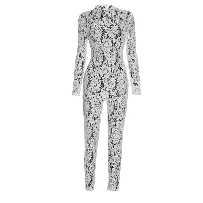Lace Bodycon Jumpsuit | Sheer Long Sleeve Slim Fit Clubwear for Women
