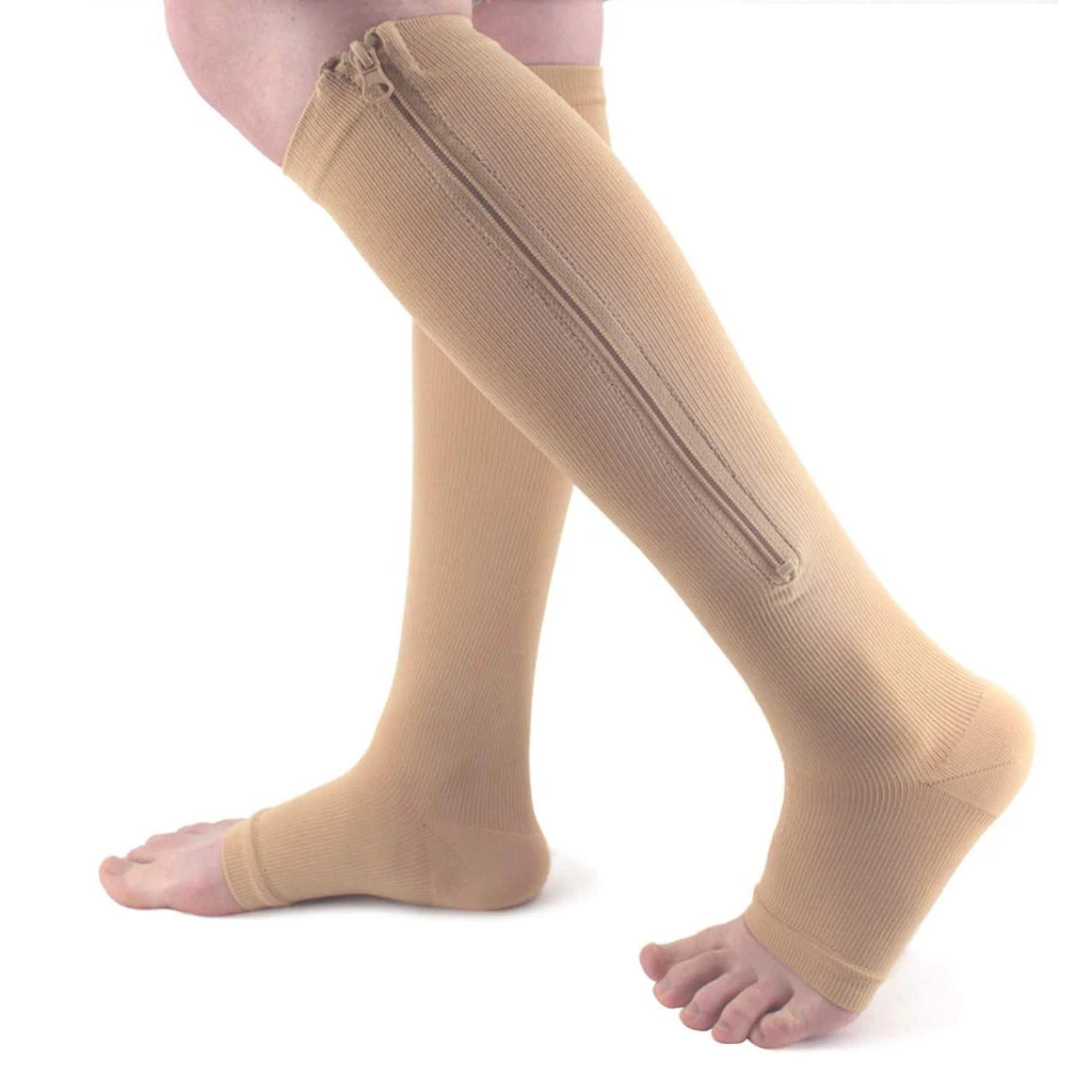 Zipper Compression Stockings - Open Toe Leg Support