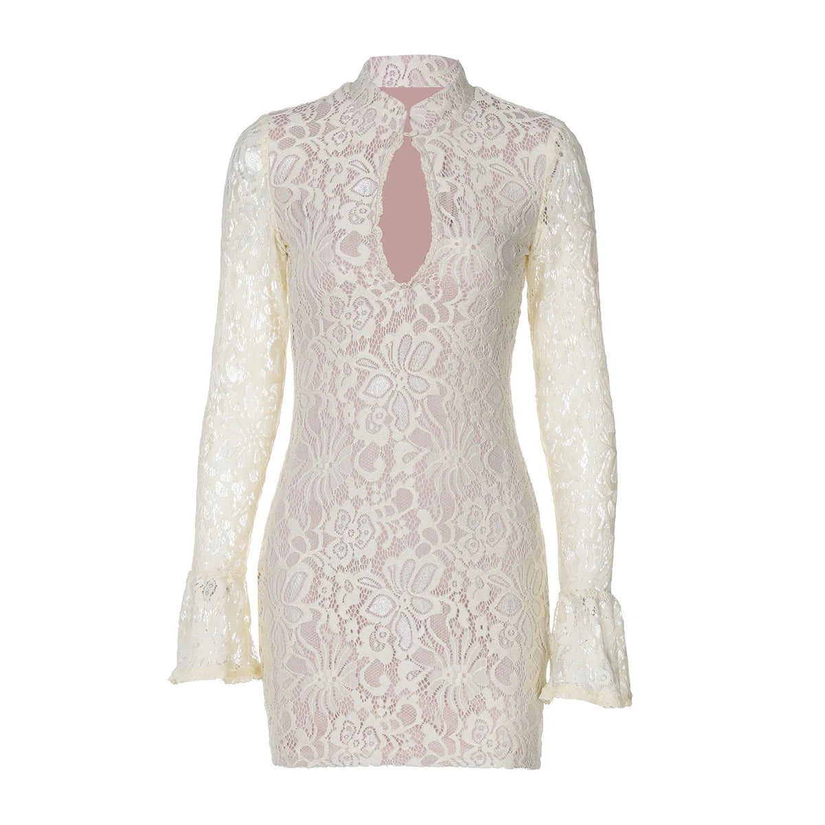 Lace Hollow-Out Bodycon Mini Dress | Bell Sleeve Backless Club Dress for Women