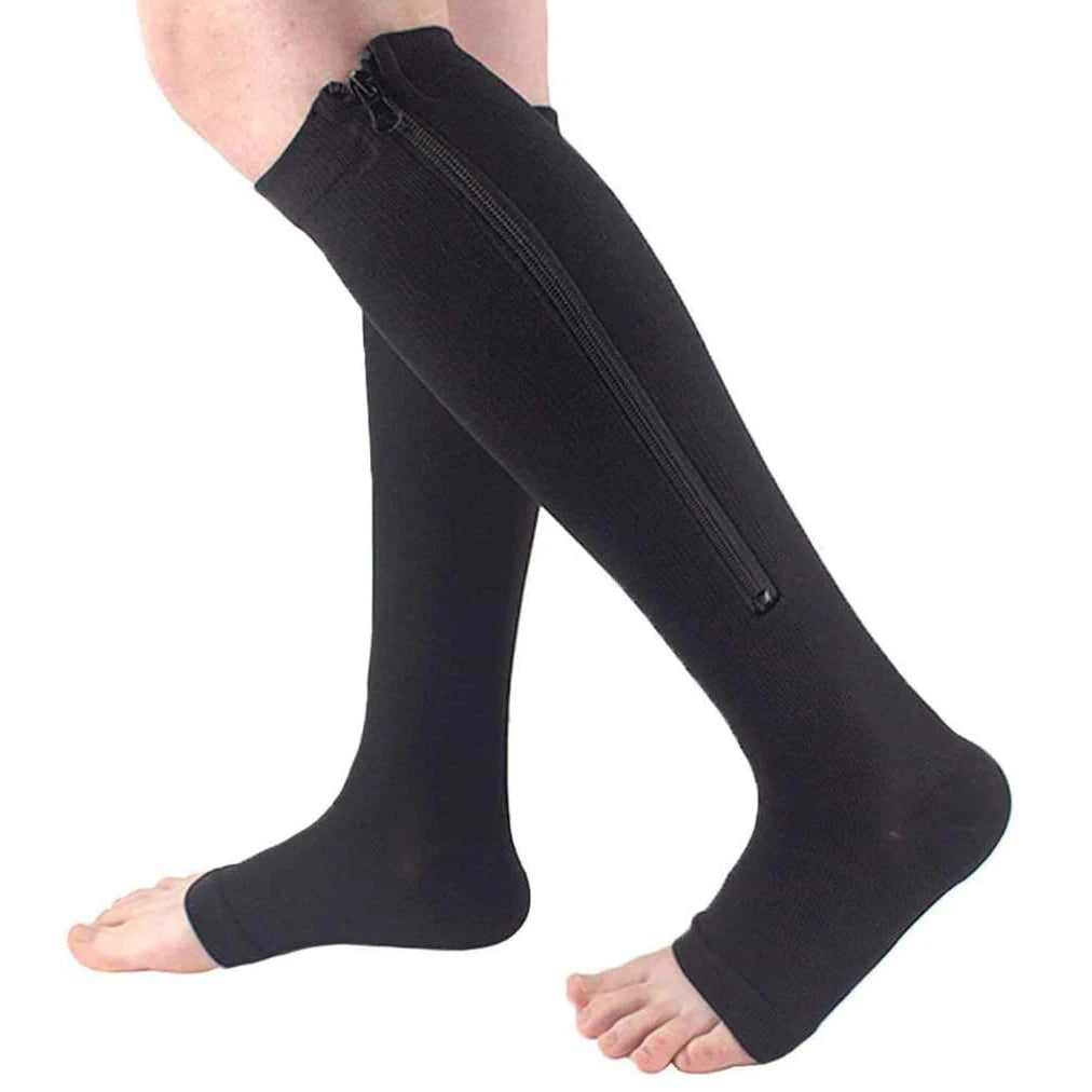 Zipper Compression Stockings - Open Toe Leg Support