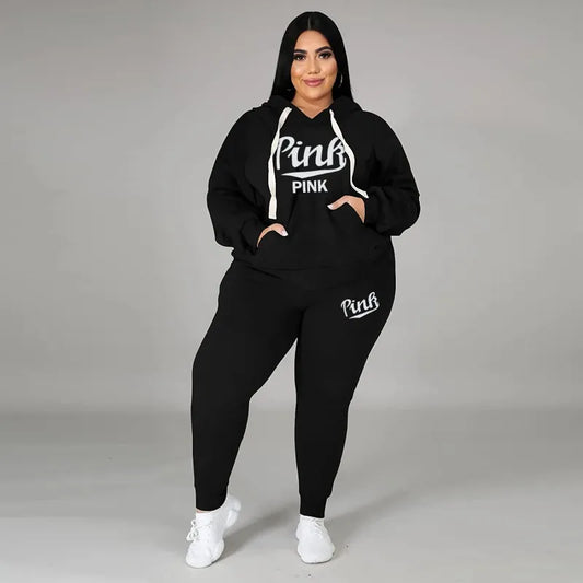 Plus Size Winter Hoodie Set - Women's Two Piece Loungewear