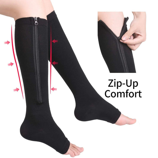 Zipper Compression Stockings - Open Toe Leg Support