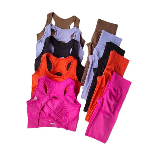 Cross-Back Sports Bra & Leggings Set | Seamless 2-Piece Yoga Fitness Suit for Women