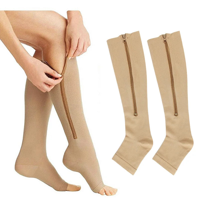 Zipper Compression Stockings - Open Toe Leg Support