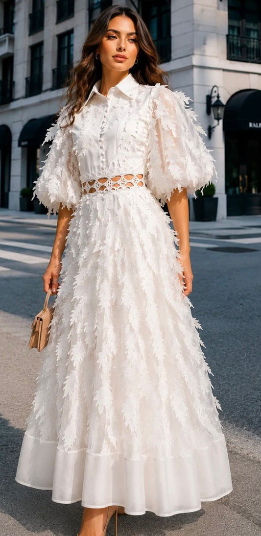 Ivory Featherlight Cutout-Waist Midi Dress