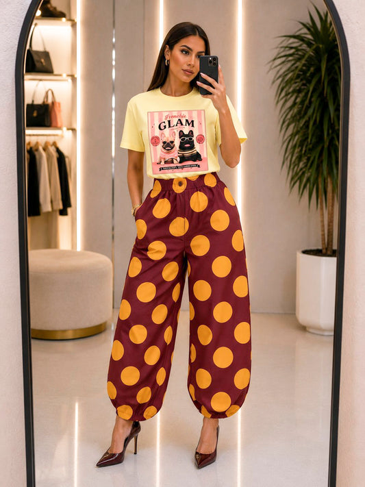 Glam Graphic Tee & Polka-Dot Harem Pant Set