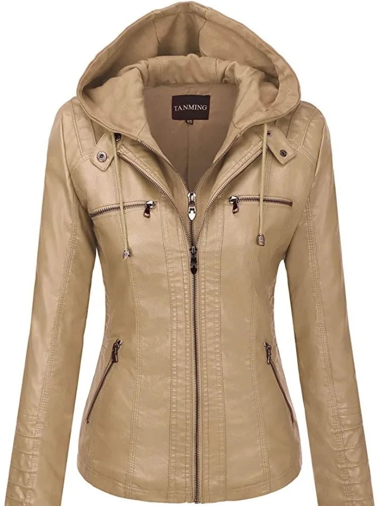 Hooded Leather Jacket - Two-Piece Removable Hood Set