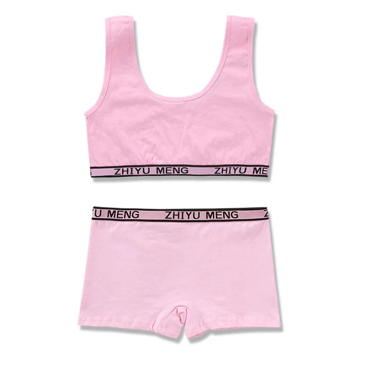 Girls' Cotton Training Bra & Panties Set - Wireless Sports Bra for Teens