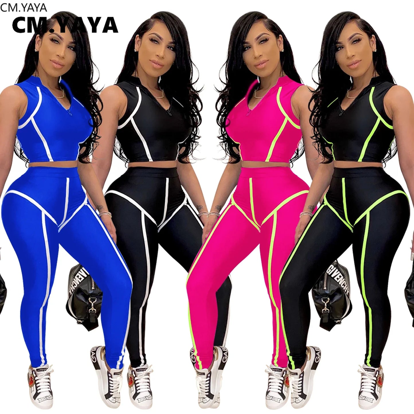 Zip-Front Crop Top & Skinny Pants Set - Street Style Two-Piece