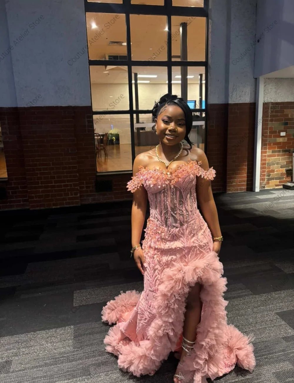 Bespoke Mermaid Prom Gown - Off-Shoulder Floor-Length Formal Dress | Custom Sizing