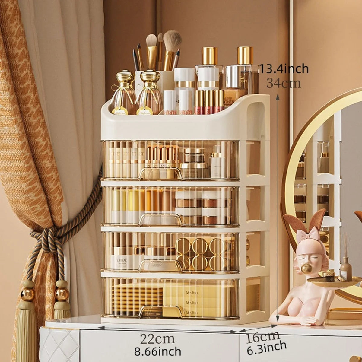 Multi-Layer Expandable Makeup Storage Box - Cosmetics Organizer for Vanity