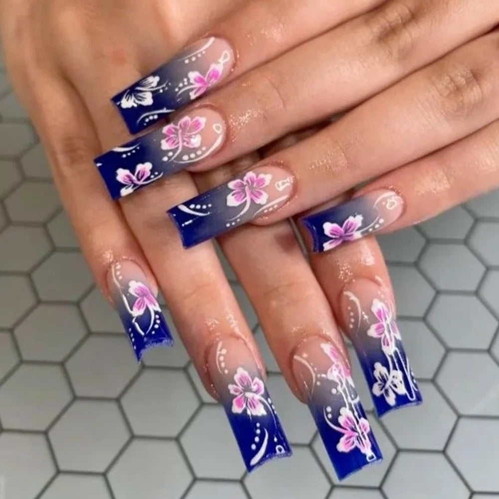 Press-On Coffin Nails | Butterfly Rhinestone Ballet False Nails Set 24Pcs