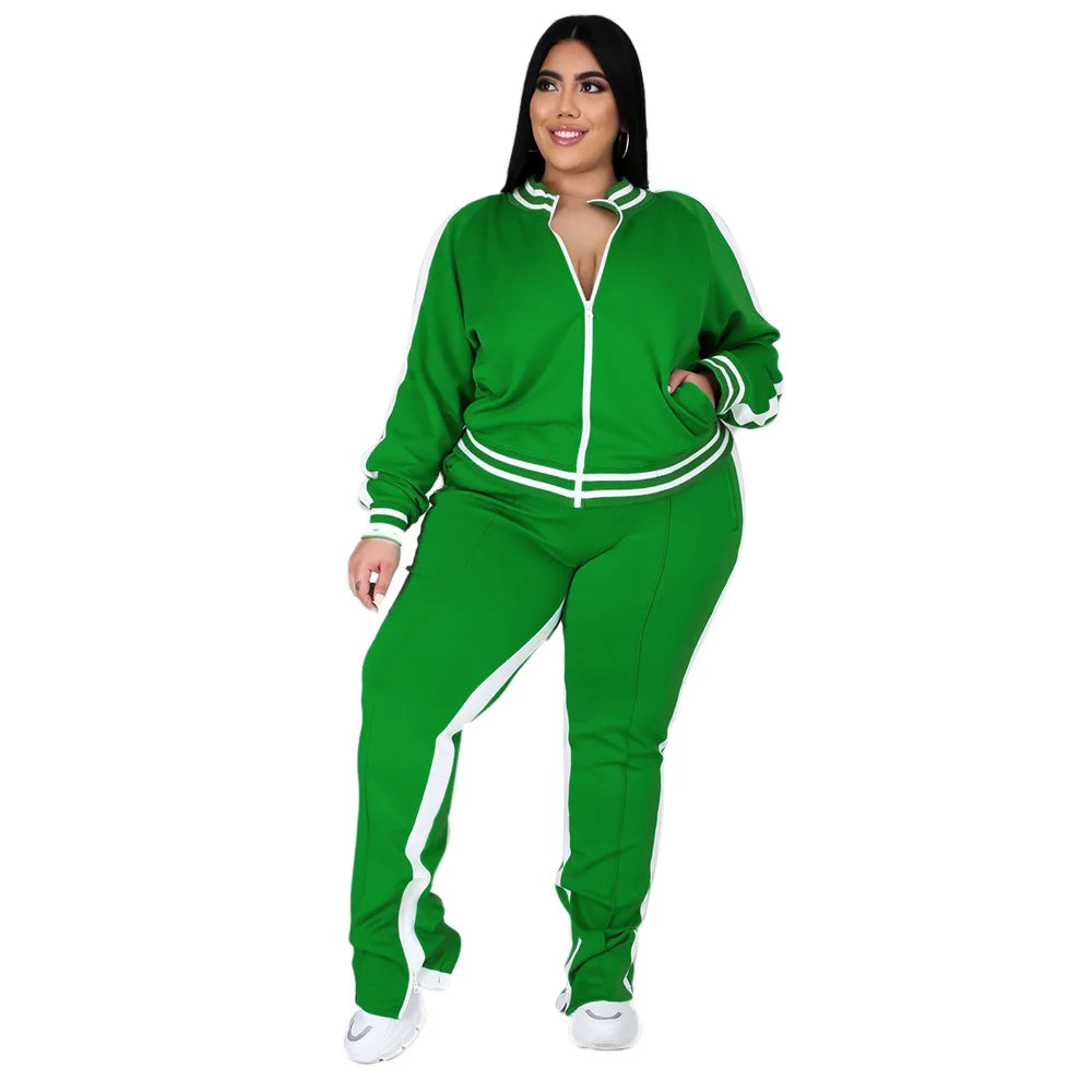 Plus Size Casual Zip Tracksuit Set - Women's Two Piece Activewear