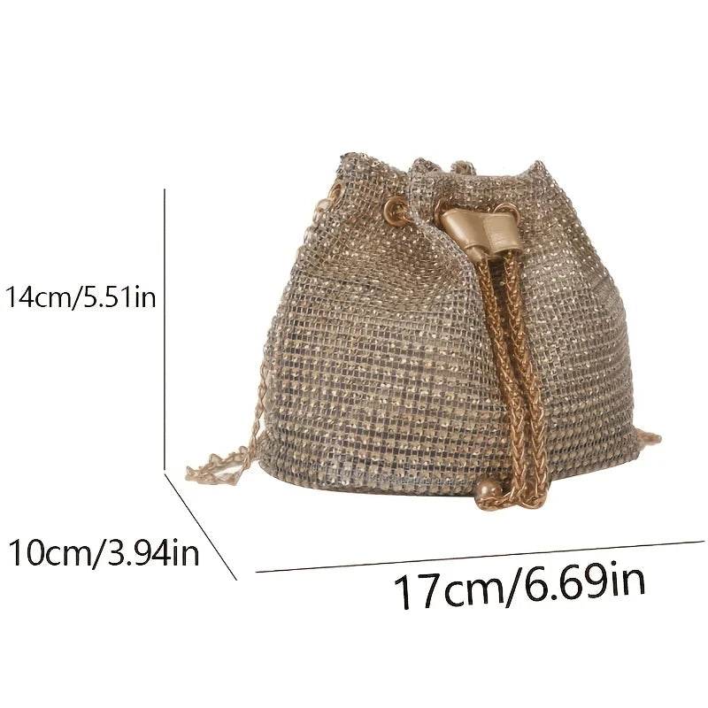 Rhinestone Embellished Bucket Crossbody Bag