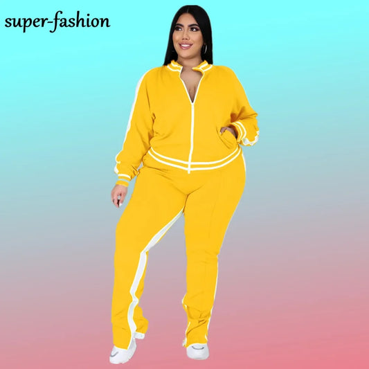 Plus Size Casual Zip Tracksuit Set - Women's Two Piece Activewear
