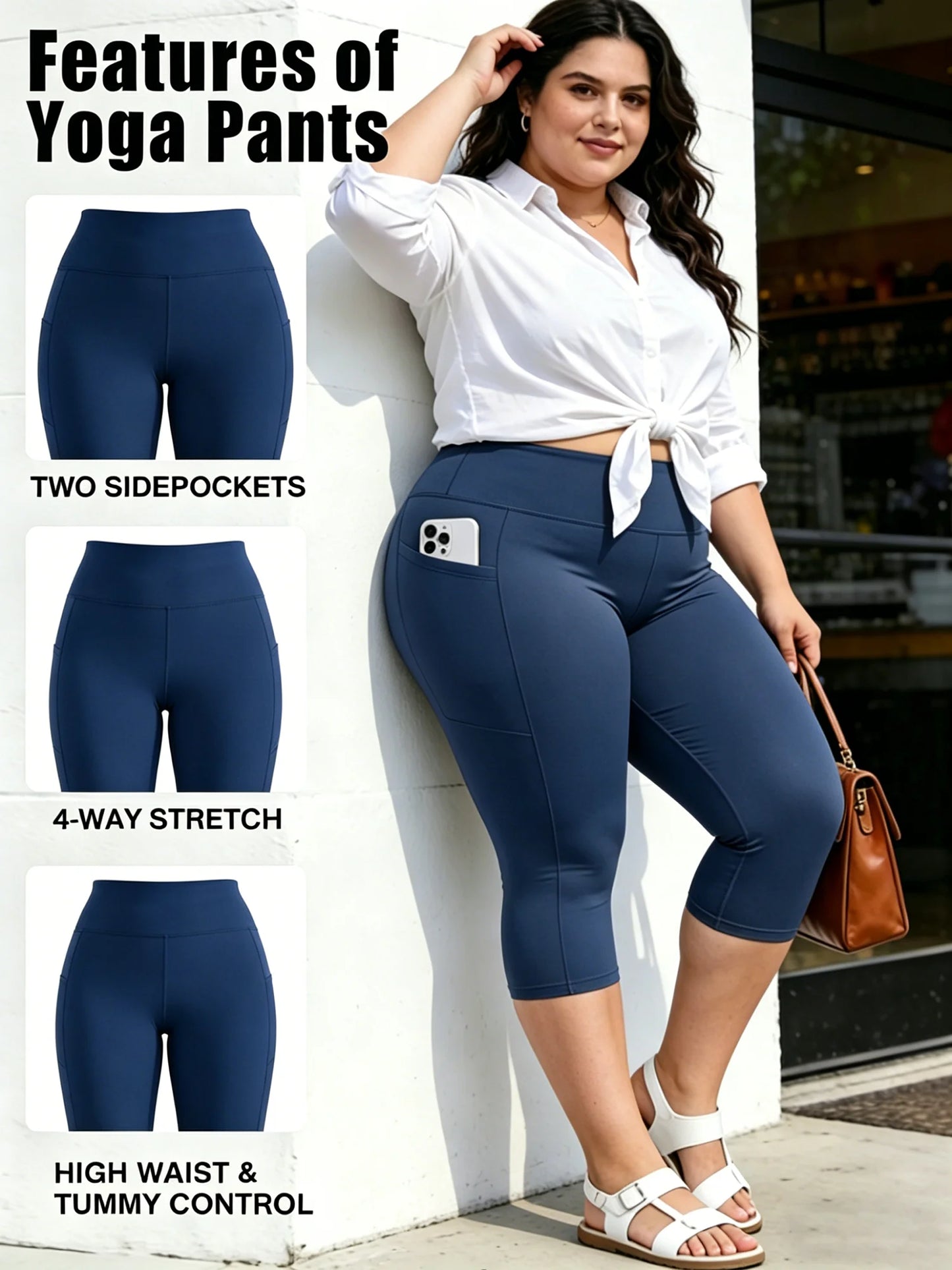 Plus Size Leggings with Pockets for Women - Black High Waisted Tummy Control Soft Yoga Pants for Gym Workout