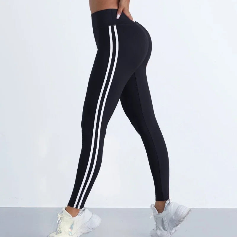 Striped High-Waist Yoga Leggings - Seamless Booty-Lifting Workout Tights