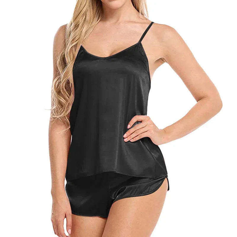 Women's Lace Babydoll Lingerie Set - Sexy V-Neck Sleepwear with Shorts