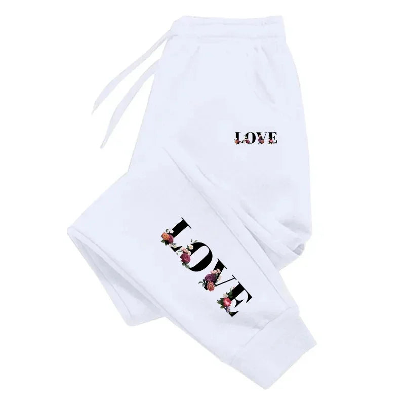 Love & Flower Pattern Sweat Pants - Harajuku Style