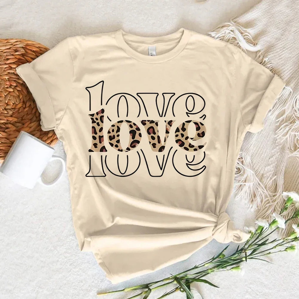 Leopard Print Love Heart T-Shirt - Women's Kawaii Streetwear Short Sleeve Summer Top