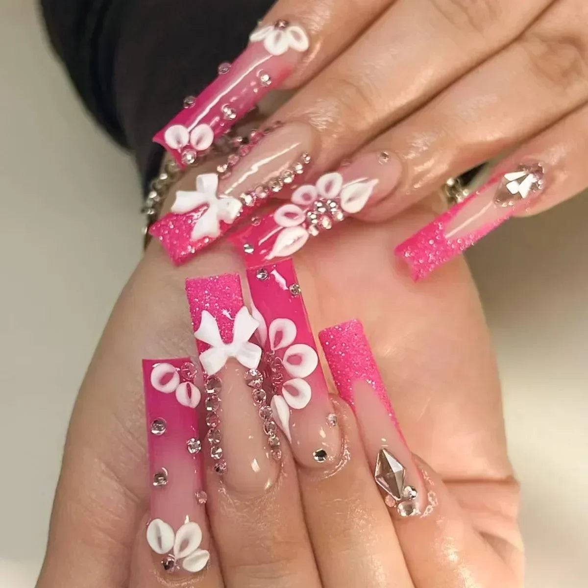 Press-On Coffin Nails | Butterfly Rhinestone Ballet False Nails Set 24Pcs